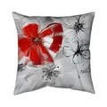 Begin Home Decor 18 x 18 in. Red & Grey Flowers-Double Sided Print Indoor Pillow 5541-1818-FL43